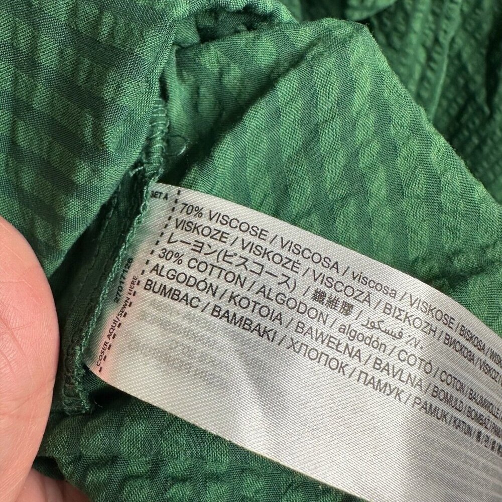 Mango MNG Midi Dress Womens XL Green Striped Boho Puff Sleeve Twist Wrap Tie - Picture 8 of 14